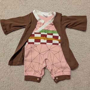 Demon Slayer Nezuko Brown and Pink Baby Onesie Romper, 0-3 Months